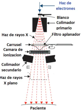 Figura 1.2: Componentes principales del cabezal de tratamiento (gantry) de un acelerador lineal [35].