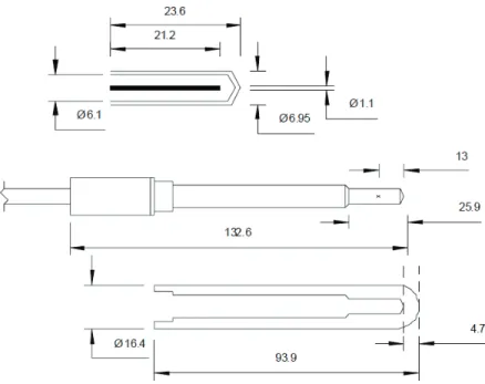 Figura 3.1: Dimensiones de la camara de ionizacion PTW 30013 en milimetros (adaptada de la ficha t´ecnica).