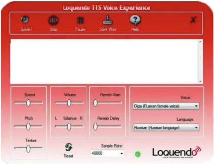 Figura  1.4  Loquendo  -  Programa  de  conversión  Text  To  Speech,  se  ilustra  la  interfaz de usuario del programa Loquendo