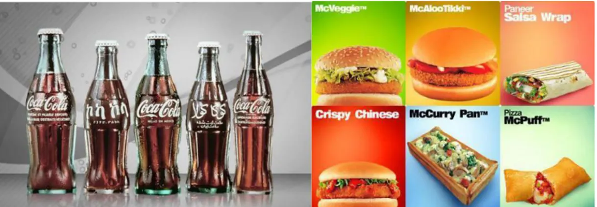 Figura 2. Coca-Cola en varias lenguas Figura 3. Productos McDonal´s India  Fuente: Worpress, 2014 