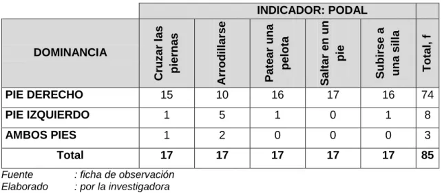 Cuadro Nº 7: Consolidado de indicador podal 