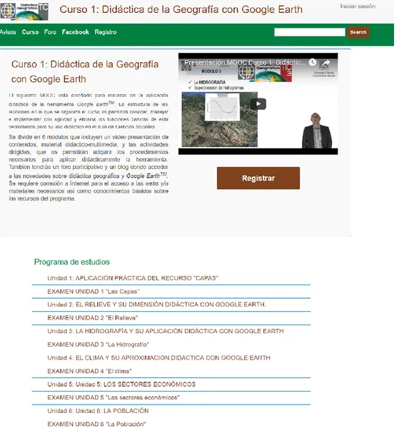 Figura 2. Visualización de la página de acceso y estructura del MOOC implementado 