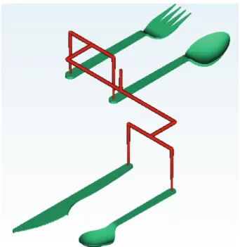 Figura 2.14 - Molde con cuatro entradas de alimentación en hilera  FUENTE: Propia (Autodesk Moldflow Adviser 2014) 