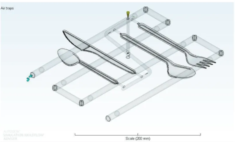 Figura 2.25 - Resultado de atrapamiento de aire en el canal de alimentación FUENTE: Propia (Autodesk Moldflow Adviser 2014) 