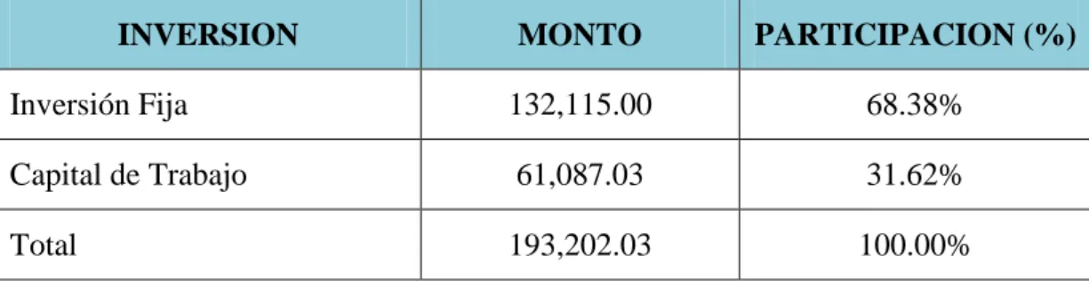 Tabla N° 11 Monto de la Inversión Total 