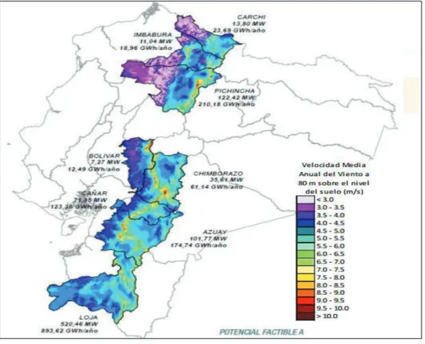 Figura 1.30. Mapa eólico del Ecuador. 