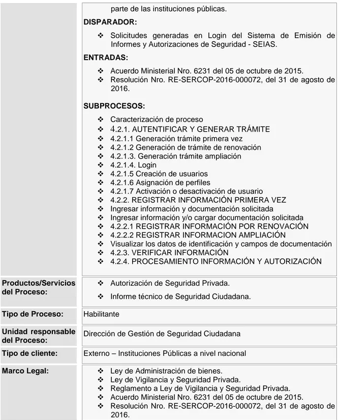 Tabla 9: Descripción de proceso de emisión de informes y autorizaciones de seguridad ciudadana  – Mejora Continua/Automatización de proceso 