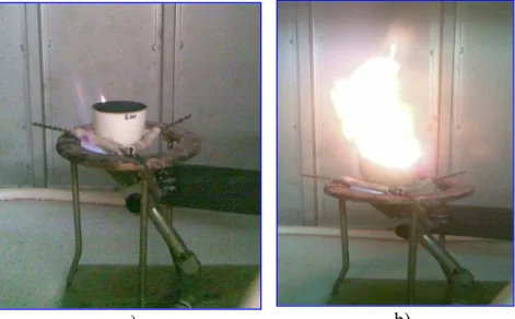 Figura No.2.4a) y b):Imágenes del proceso de carbonización de las muestras de látex . 