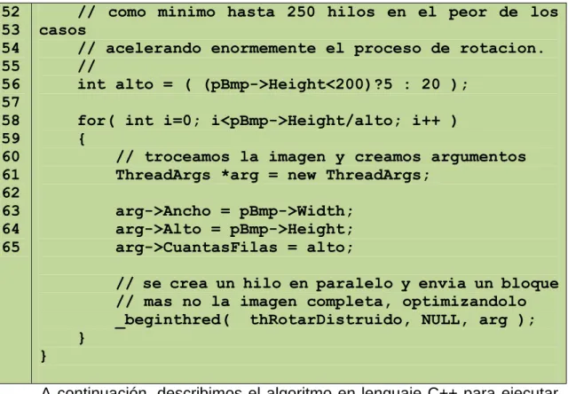 Tabla 2. Evaluación de desempeño de rotación de imágenes empleando  un algoritmo multihebra 