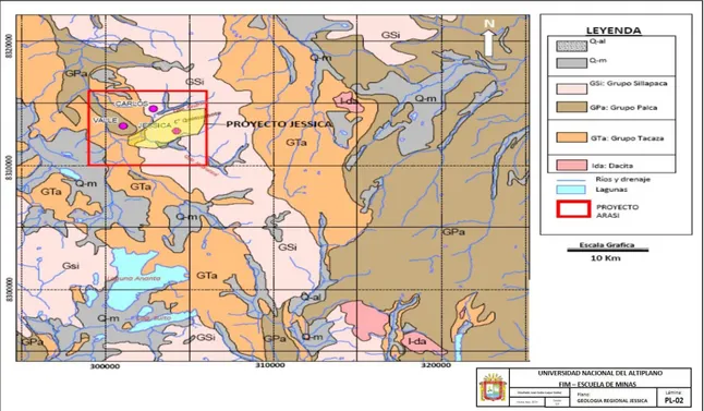Figura 3 Geología Regional de proyecto Jessica. 