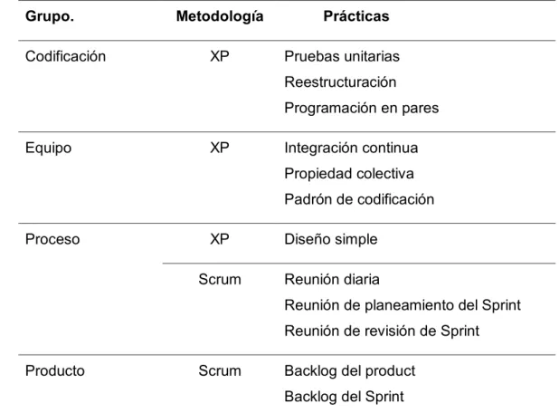 Cuadro 10: Relación de las prácticas seleccionadas como los grupos  de clasificación 