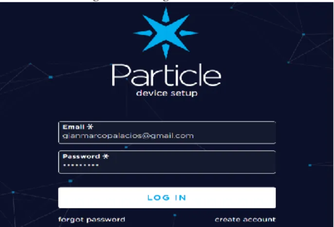 Figura 12: Login en Particle 