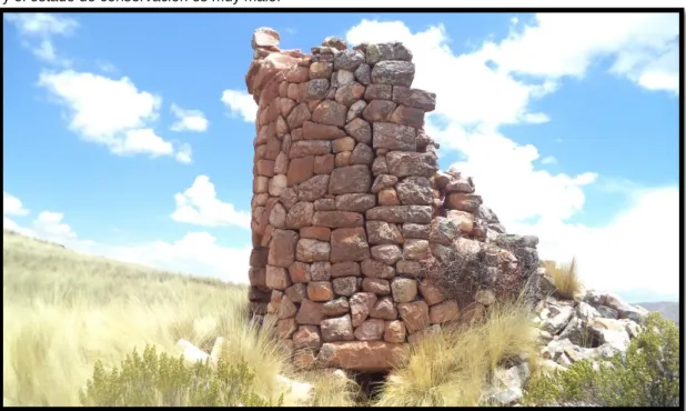 Figura 3. Chullpa “A 1” Muestra la forma y el tamaño de la estructura, sus elementos arquitectónicos  y el estado de conservación es muy malo