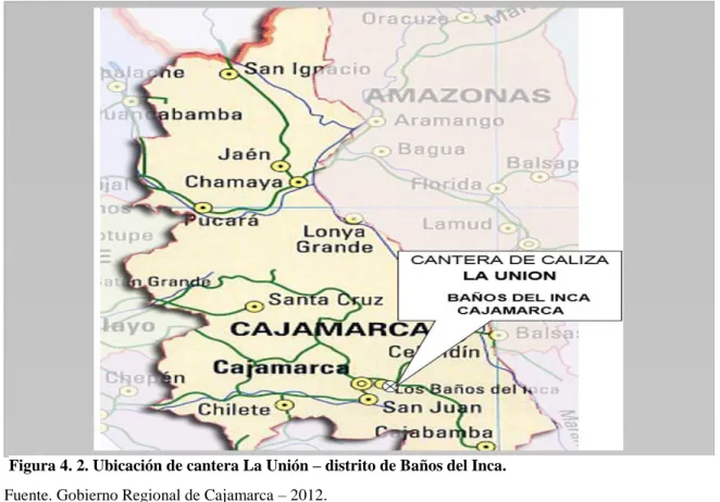 Figura 4. 2. Ubicación de cantera La Unión – distrito de Baños del Inca. 