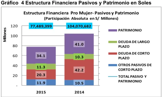 Gráfico  4 Estructura Financiera Pasivos y Patrimonio en Soles 
