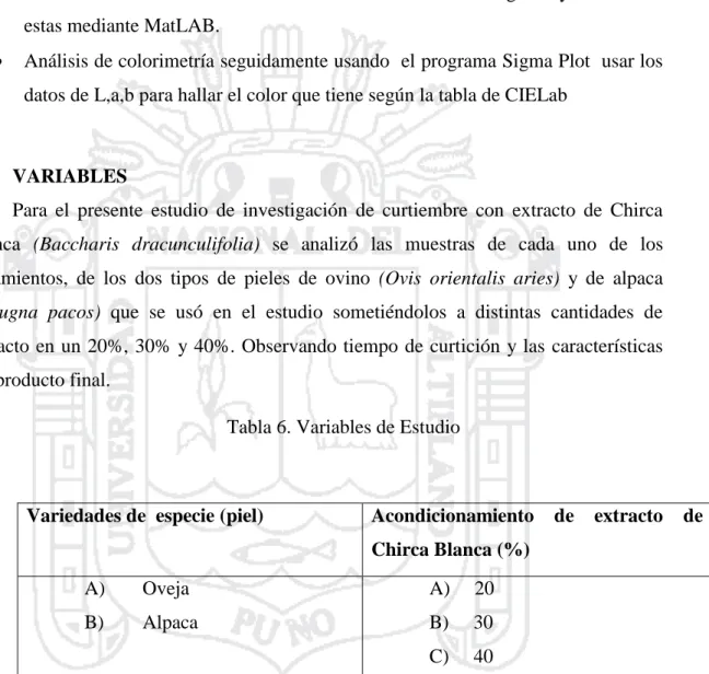 Tabla 6. Variables de Estudio 
