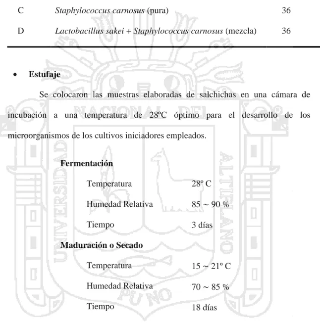 Tabla 5. Esquema del experimento