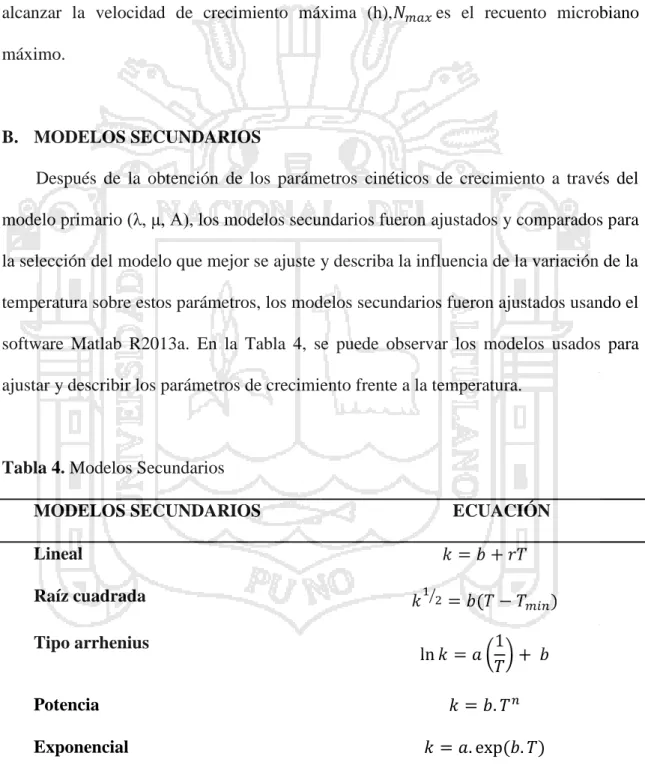Tabla 4. Modelos Secundarios 