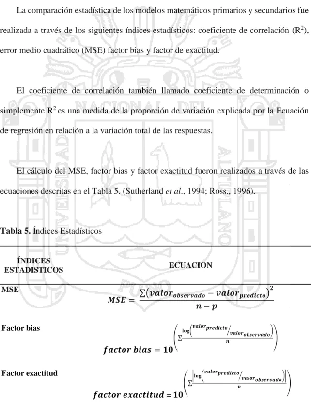 Tabla 5. Índices Estadísticos 