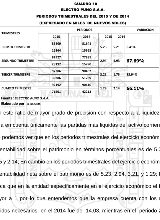 CUADRO 10 ELECTRO PUNO S.A.A. 