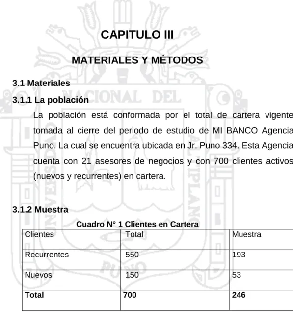 Cuadro N° 1 Clientes en Cartera 