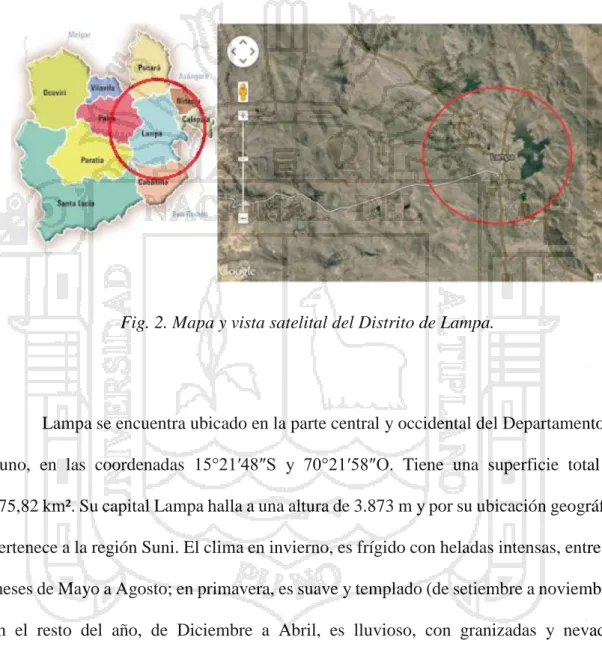 Fig. 2. Mapa y vista satelital del Distrito de Lampa. 