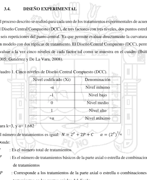 Cuadro 1. Cinco niveles de Diseño Central Compuesto (DCC). 