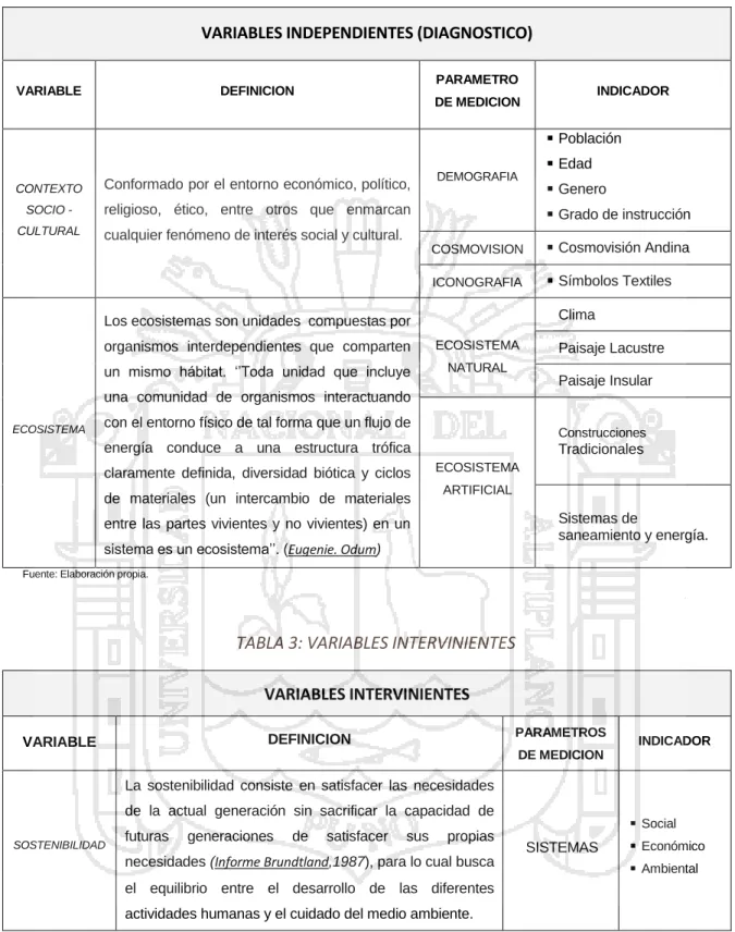 TABLA 3: VARIABLES INTERVINIENTES 
