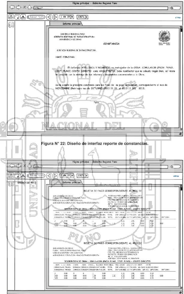 Figura N° 22: Diseño de interfaz reporte de constancias. 