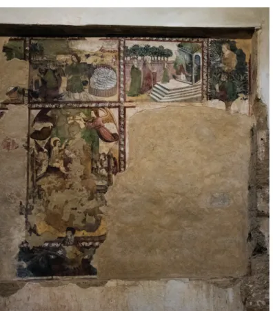 Fig. 9 Ciclo di affreschi dedicati alla Vergine  Maria  sulla  parete  della  navata  laterale destra (foto di R
