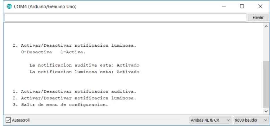 Figura 3.14: Configuración de notificación luminosa