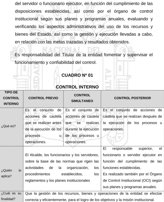 CUADRO Nº 01  CONTROL INTERNO 