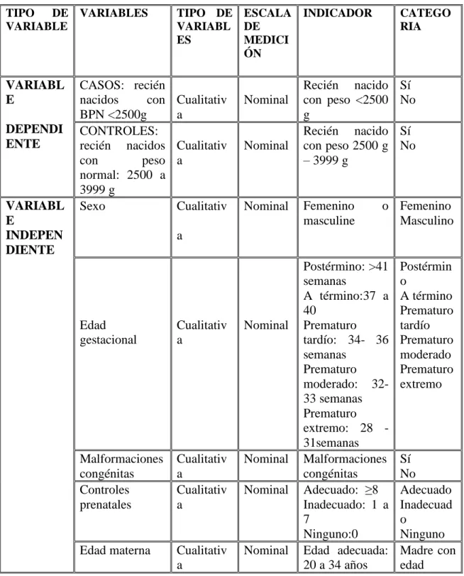 Tabla 3. Operacionalización de variables 