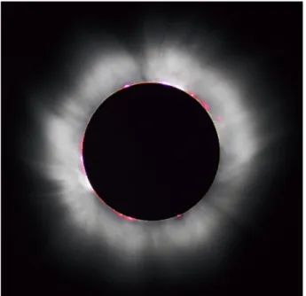 Figure 2: August 1999 total solar eclipse [27]. The solar chromosphere can be identified as the red ring