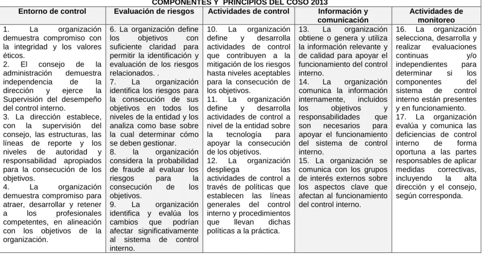 Cuadro 1. Componentes y principios coso 2013. 