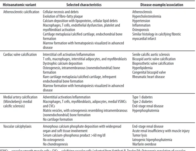 Tabla 1: Calcificación Vascular. Visión histoanatómica ( Tomada de Karwowski 2012).