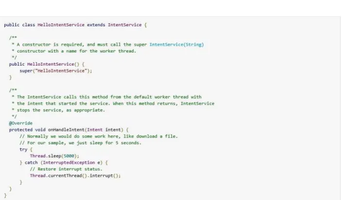 Figura 5: Ejemplo de código java que invoca un servicio. Fuente: https://developer.android.com/guide/components/services.html 
