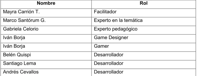 Tabla 11. Roles identificados  