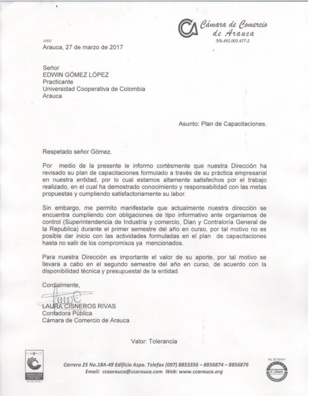 Ilustración 12. Comunicación Cámara de Comercio 