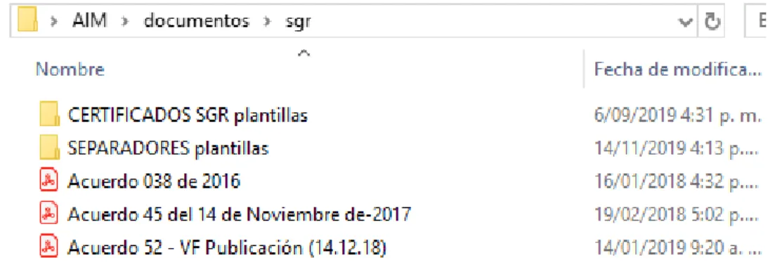 Ilustración 8. Documentos digitales formatos del SGR. Autor, 2019