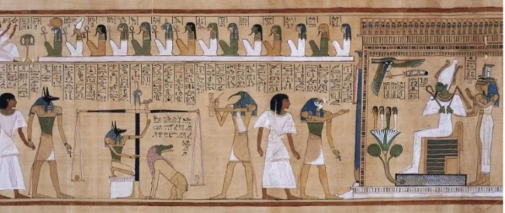 Figura 5. Representación del Juicio de Osiris en el Papiro de Hunefer. https://es.wikipedia.org/