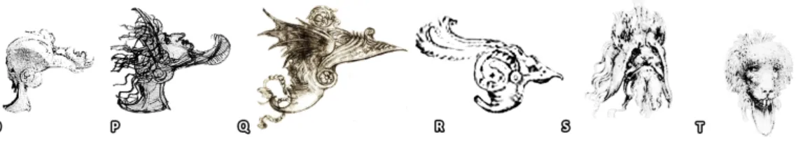 Figura 7: Analise das transformações do elmo/máscara da letra ‘O’ à letra ‘T’. 