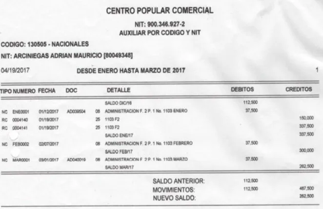 Tabla 6. Registro contable, historial de pagos. 