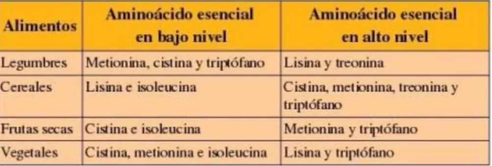 Tabla 2. Aminoácidos limitantes. (34)  