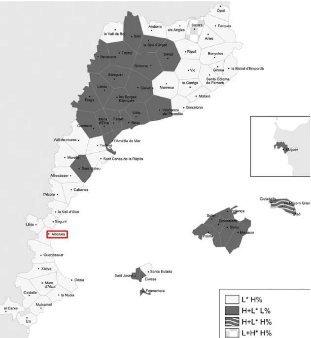 Figura 4: «Distribució geogràfica dels tipus de configuració tonal nuclear trobats en la 