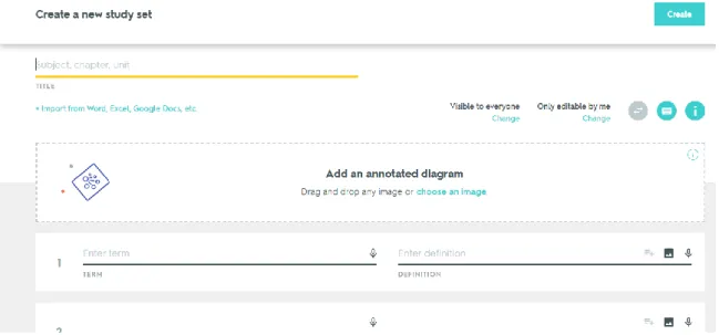 Figura 5: Creació d’unitats a Quizlet