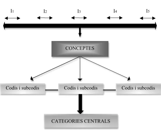 Figura 7. Relació entre les categories, codis i subcodis, conceptes i indicadors 