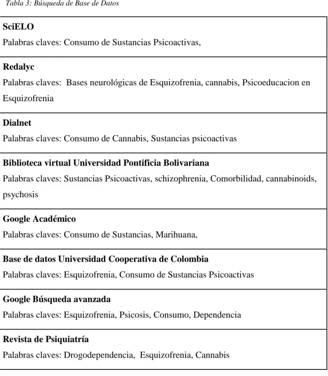 Tabla 3: Búsqueda de Base de Datos 