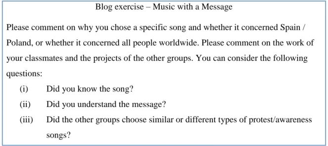 Figure 8 Blog exercise for unit 3 – Music with a Message 