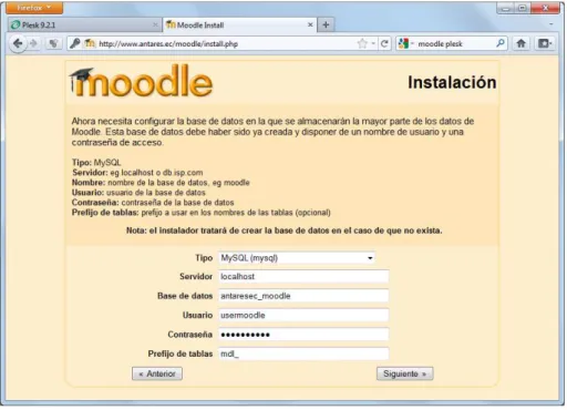 Figura 2. 31: Configuración de la Base de Datos. 